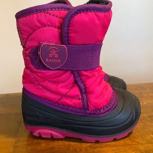 Kamik size 6 toddler snow boots. Pink and purple.